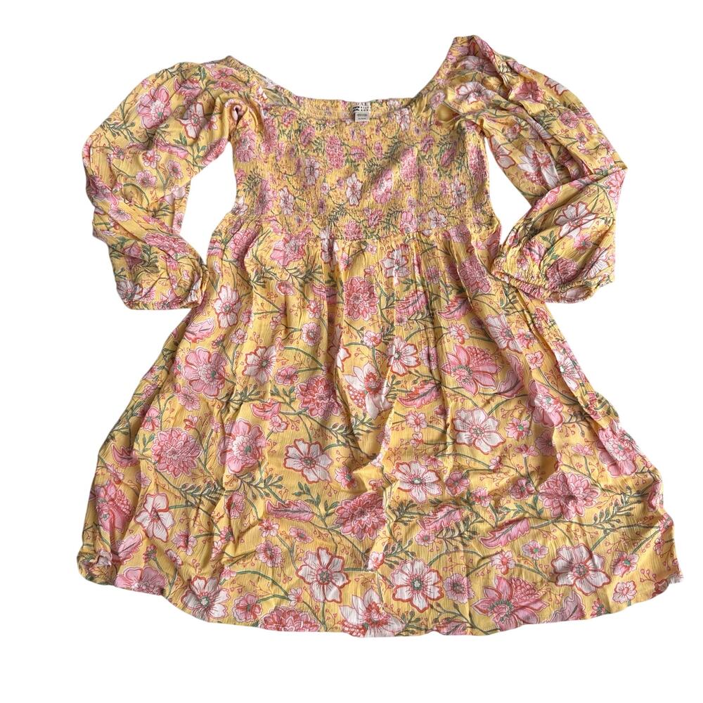 Billabong Smocked Long Sleeve Yellow Floral Dress - XL - Picture 1 of 7
